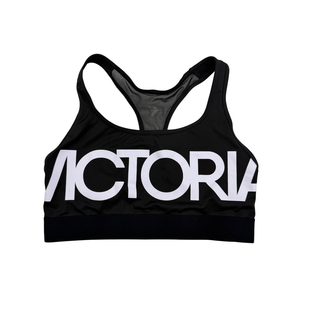 Victoria's Secret The Player Racerback Sport‎ Bra Medium Black Big Logo Gymwear